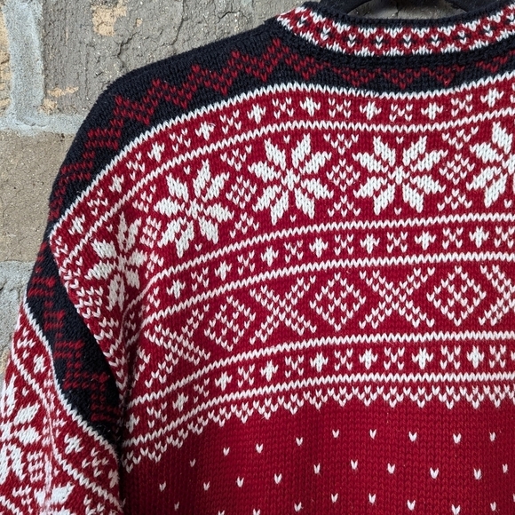 VTG 80s L.L. Bean Fair Isle Snowflake 100% Cotton Pullover Henley Sweater Small - Picture 5 of 7